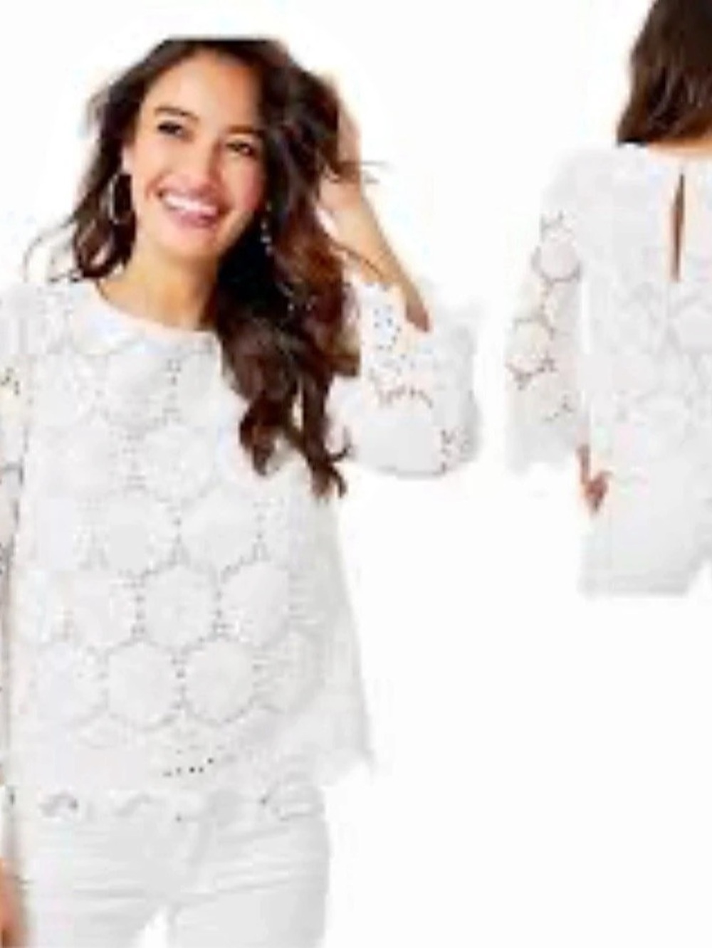 Lilly Pulitzer Lilly P PTP17 White Cotton Eyelet Blouse Size Small Like New (B8)